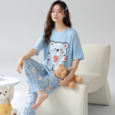睡衣女款夏季纯棉短袖长裤特加大码200斤220斤240斤家居服6XL套装