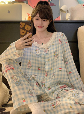 加肥加大号睡衣女款春秋长袖纯棉胖mm特大码胖mm女士套装200斤5XL