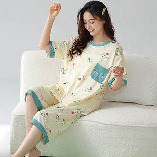宽松200斤胖mm家居服240斤5XL6XL 特大码 睡衣女夏季 纯棉短袖 七分裤