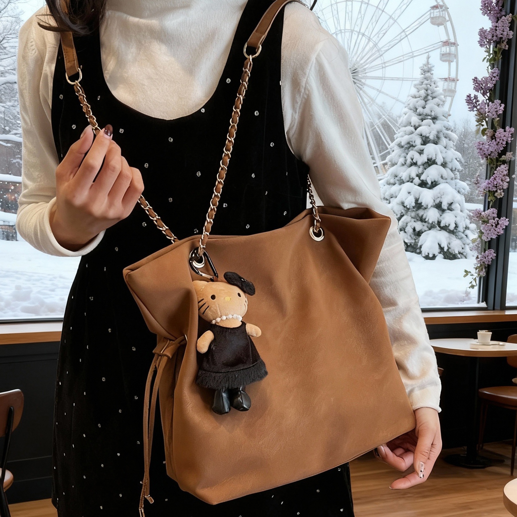 大容量复古水桶包女2025秋