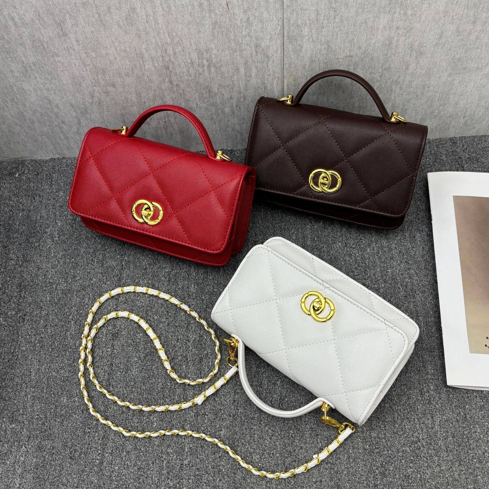 小香风菱格链条手提包女2026新款潮复古质感百搭小方包单肩斜挎包,箱包皮具/热销女包/男包,单肩包,淘宝优惠券,粉丝福利购,淘宝优惠卷