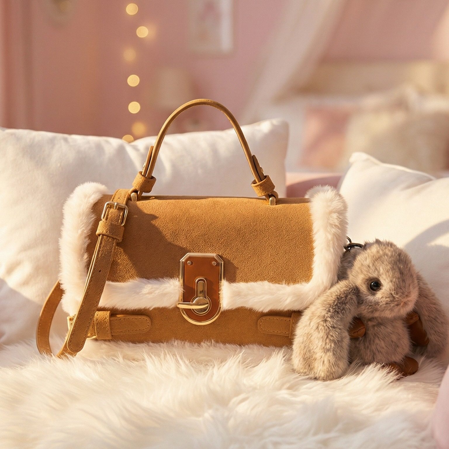 羊羔毛包包秋冬氛围感毛绒小方包2026新款高级感拼接手提斜挎包女,箱包皮具/热销女包/男包,单肩包,淘宝优惠券,粉丝福利购,淘宝优惠卷