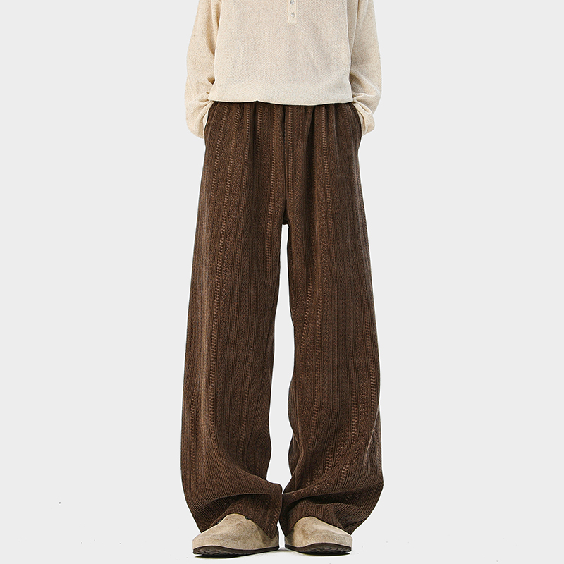美拉德棕咖色裤子男2025秋冬季宽松直筒阔腿显瘦老钱风运动休闲裤