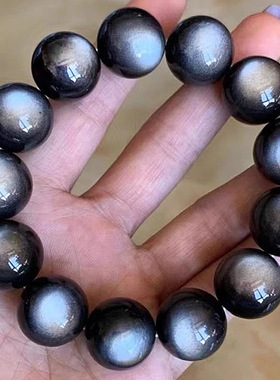 黑曜石民族风天然银曜石手手链