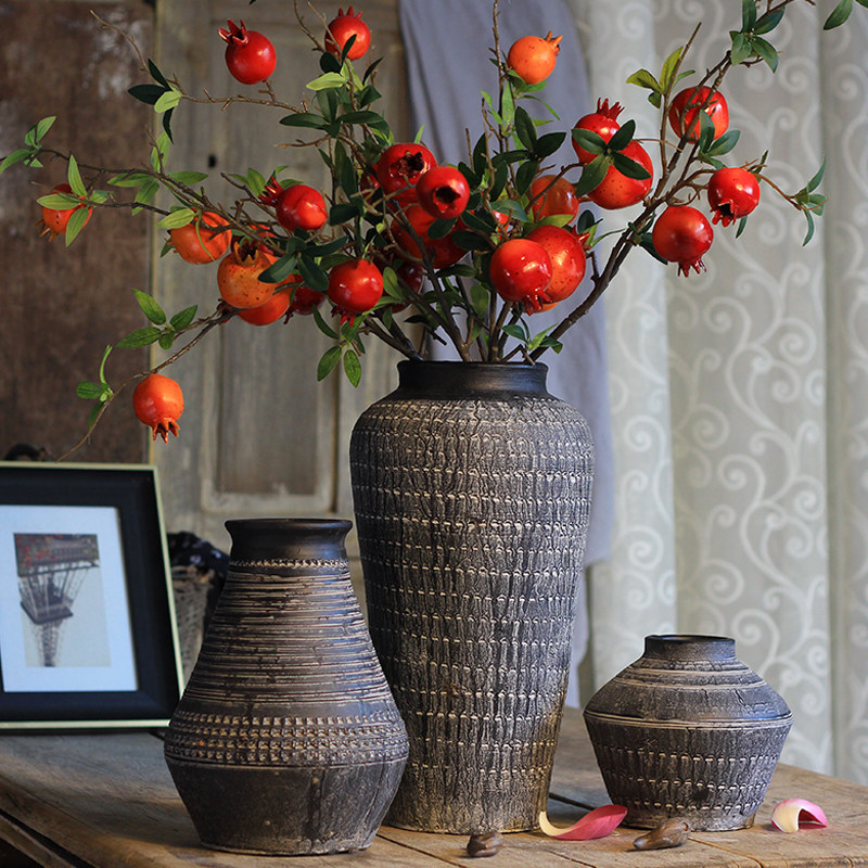 复古花器手工粗陶花瓶干花仿真花鲜花水培陶瓷家居饰品