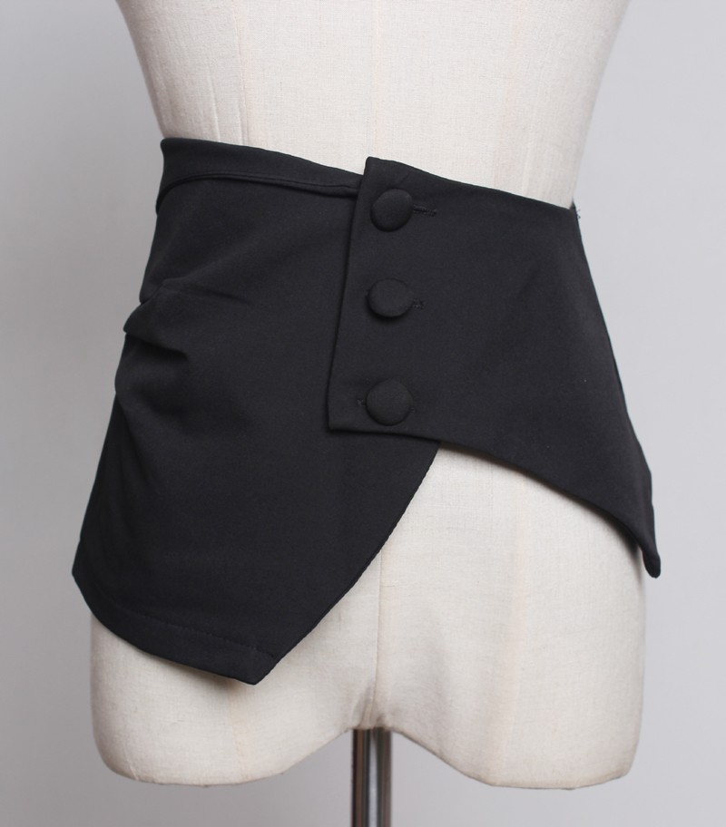 thumbnail for Women's dress with wide belt, elegant and fashionable button decoration, widened slim cloth, elastic waist elastic belt