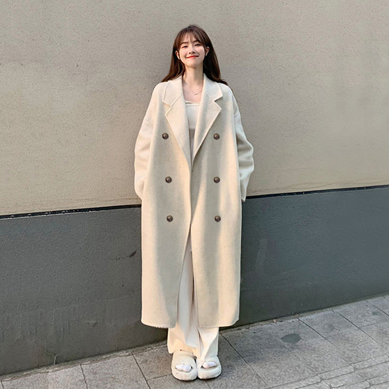 燕麦色毛呢外套女小个子2024秋季新款韩系中长款显瘦黑色呢子大衣
