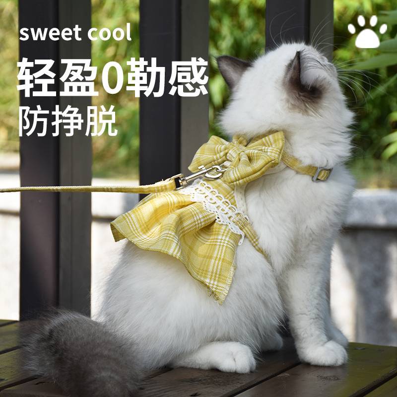 宠物遛猫衣猫咪胸背带牵引绳公主裙两用宠物衣服外出溜猫绳狗绳子