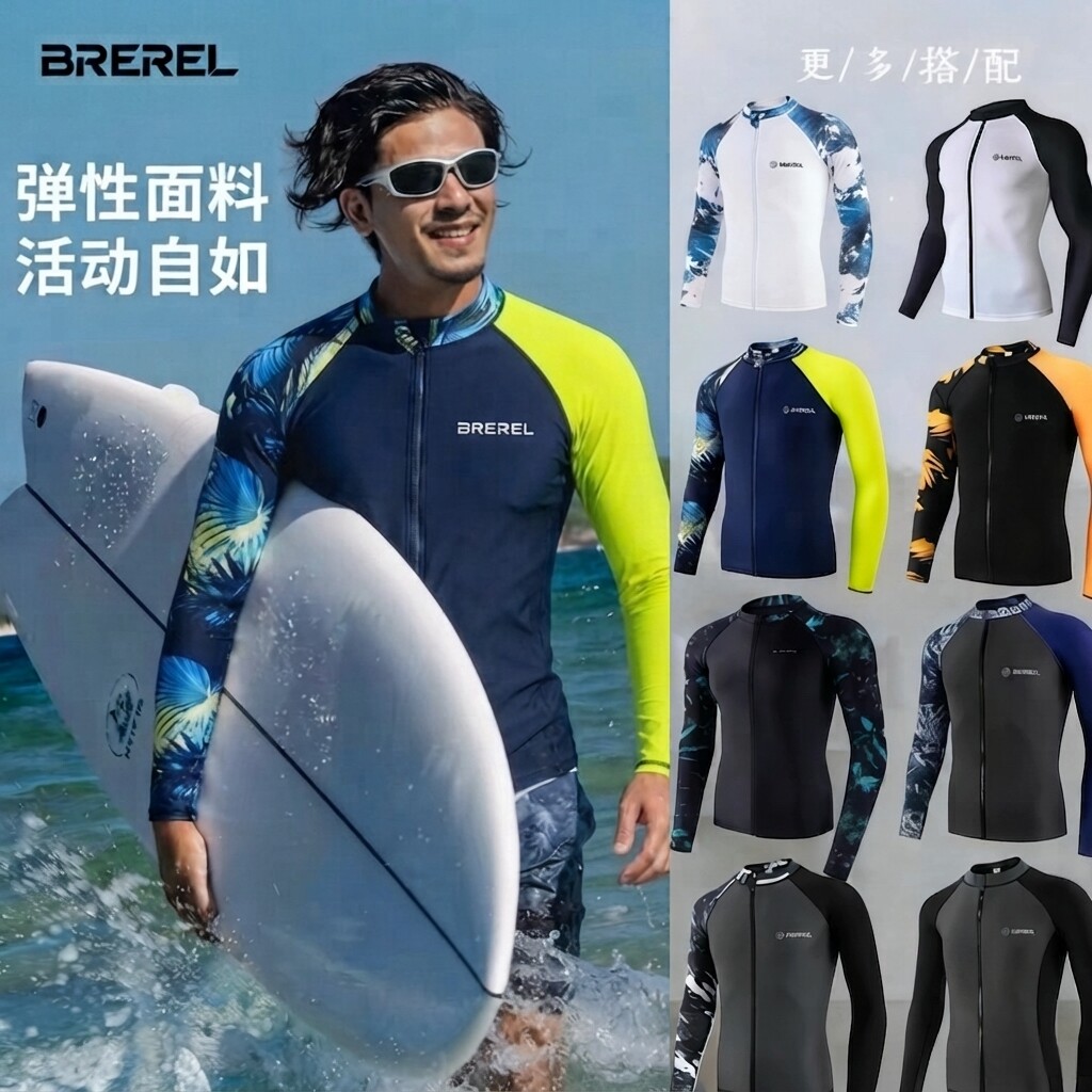 新款男士休闲度假户外漂流防晒速干长袖冲浪衣分体拉链泳衣潜水服