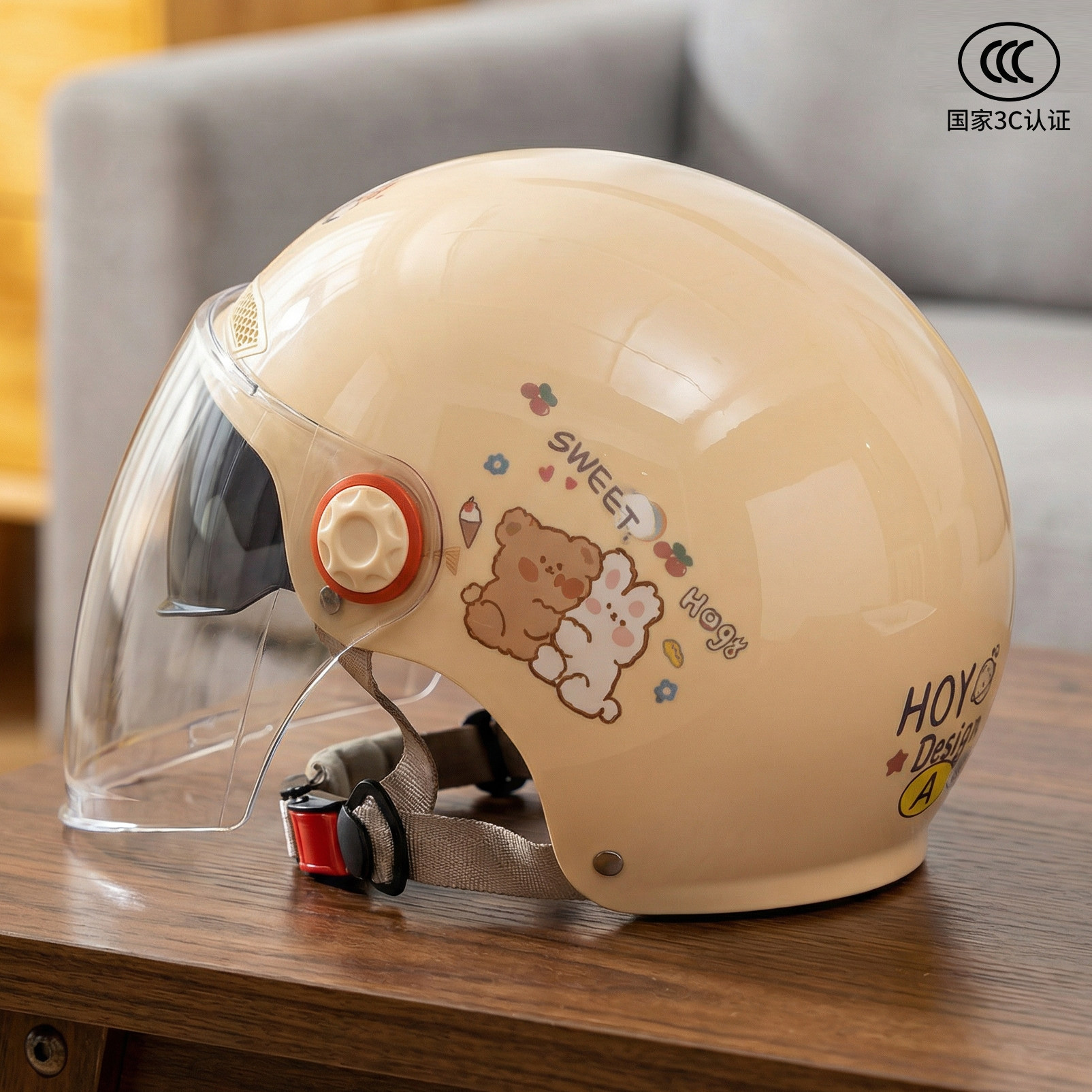 3C认证电动车头盔女男双镜电瓶车夏季可爱卡通四季通用防晒安全帽