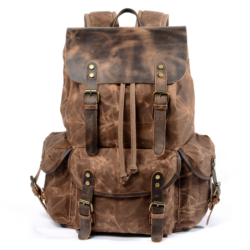 复古油蜡帆布旅行包户外登山包