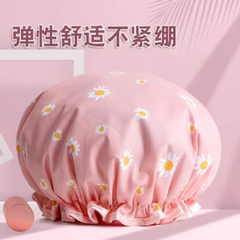 浴帽女双层防水成人洗澡女款家用沐浴帽可爱印花头套淋浴帽防油烟