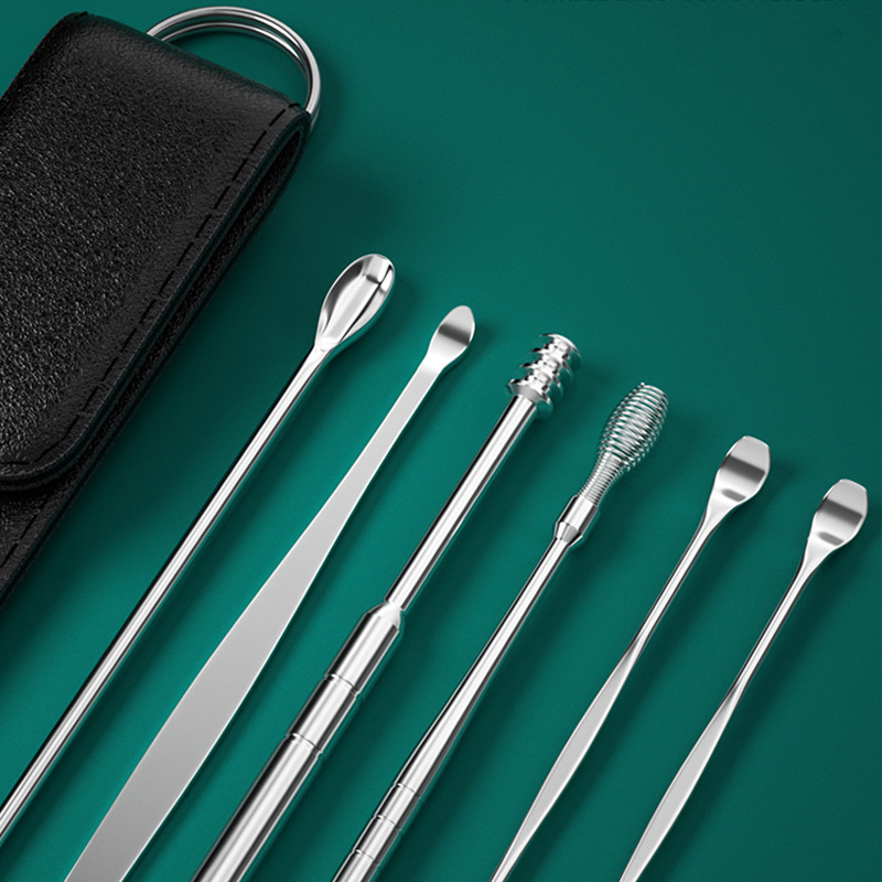 不锈钢耳勺套装6件套掏耳神器采耳工具套装大人家用不锈钢挖耳勺