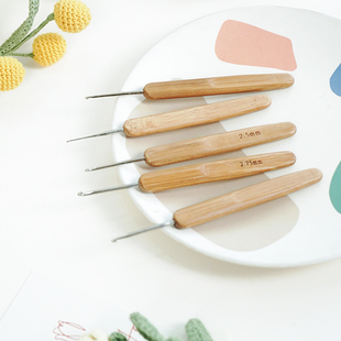 碳化竹柄钩针工具全套装手工编织毛线衣粗细勾针玩偶拖鞋材料包包