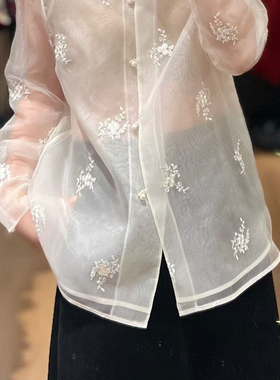 燃燃欧根纱精致花卉刺绣气质时尚上衣小衫(新中式)YS2-zl-A77371