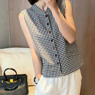 燃燃家2026夏上新骨感黑白格彩扣棉马甲YS273 G416