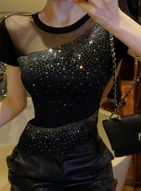 燃燃26年春款欧货洋气显瘦网纱镂空烫钻冰丝小衫针织衫A13709