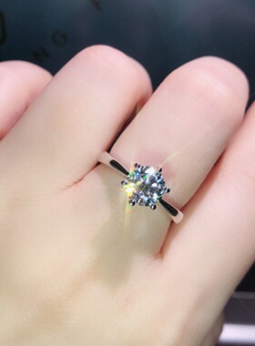 18K白金色莫桑戒指女ins经典六爪设计开口钻戒求婚结婚送女友