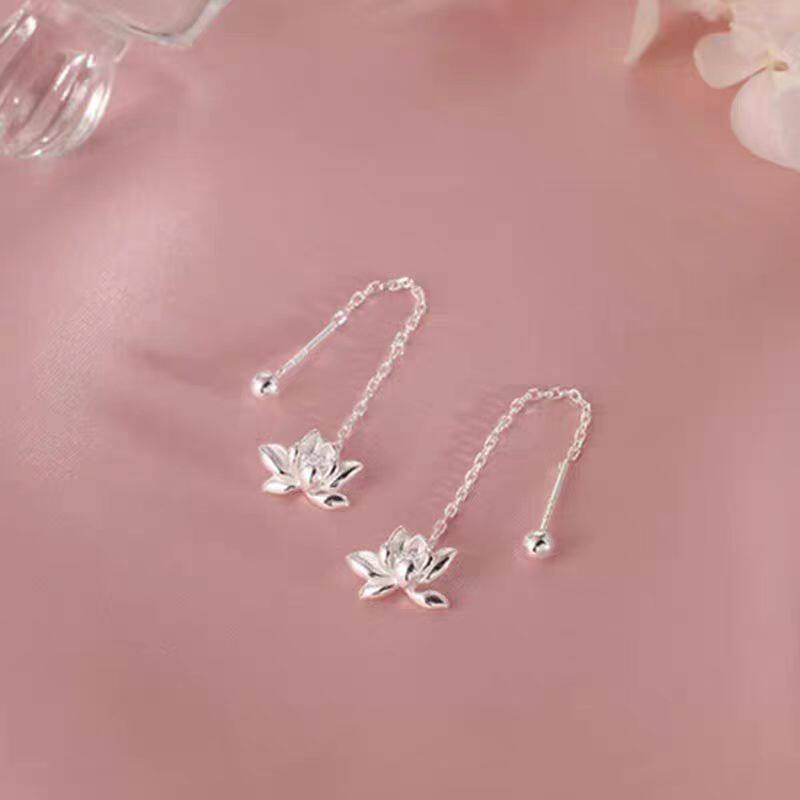 S925银莲花流苏耳线拧扣设计
