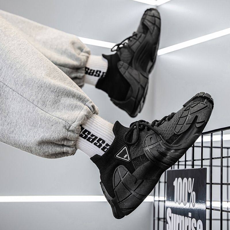 新款2025年夏季袜子鞋透气飞织网面运动鞋大码男鞋休闲鞋