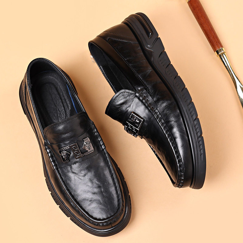 新款头层牛皮男士休闲皮鞋真皮透气豆豆鞋男款单鞋一脚蹬男鞋鞋子