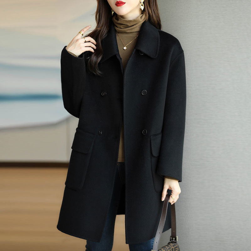 加棉毛呢外套女2022秋冬新款加厚韩版修身显瘦中长款呢子大衣