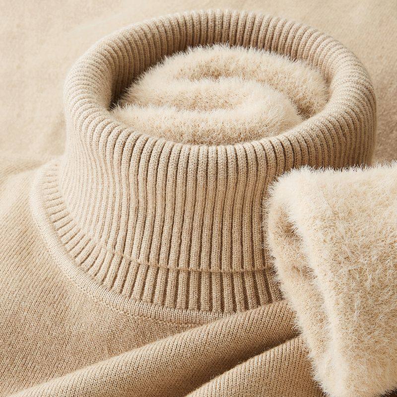 超厚一体绒高领毛衣男秋冬新款加绒加厚男士打底衫翻领保暖针织衫