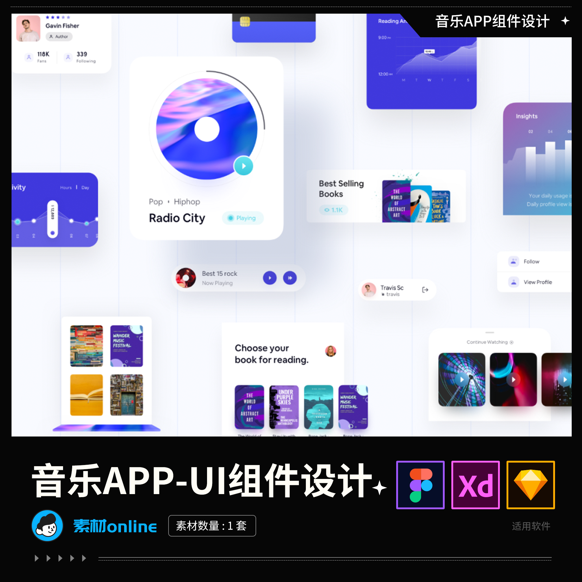 音乐APP组件UI设计高质量设计参考sketch、XD、fig源