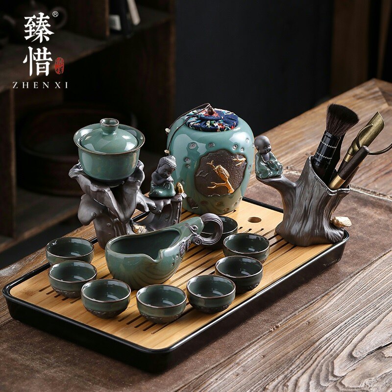 臻惜复古茶具套装家用半全自动石磨懒人功夫茶具盖碗茶叶罐泡茶杯在类目 餐饮具, 茶具, 功夫茶具中 - 来自Buy2taobao.com提供专业的淘宝代购服务