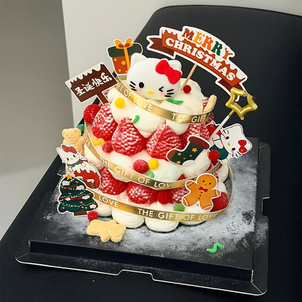 网红圣诞节hellokitty蛋糕装饰摆件原创卡通可爱KT猫咪草莓塔插件