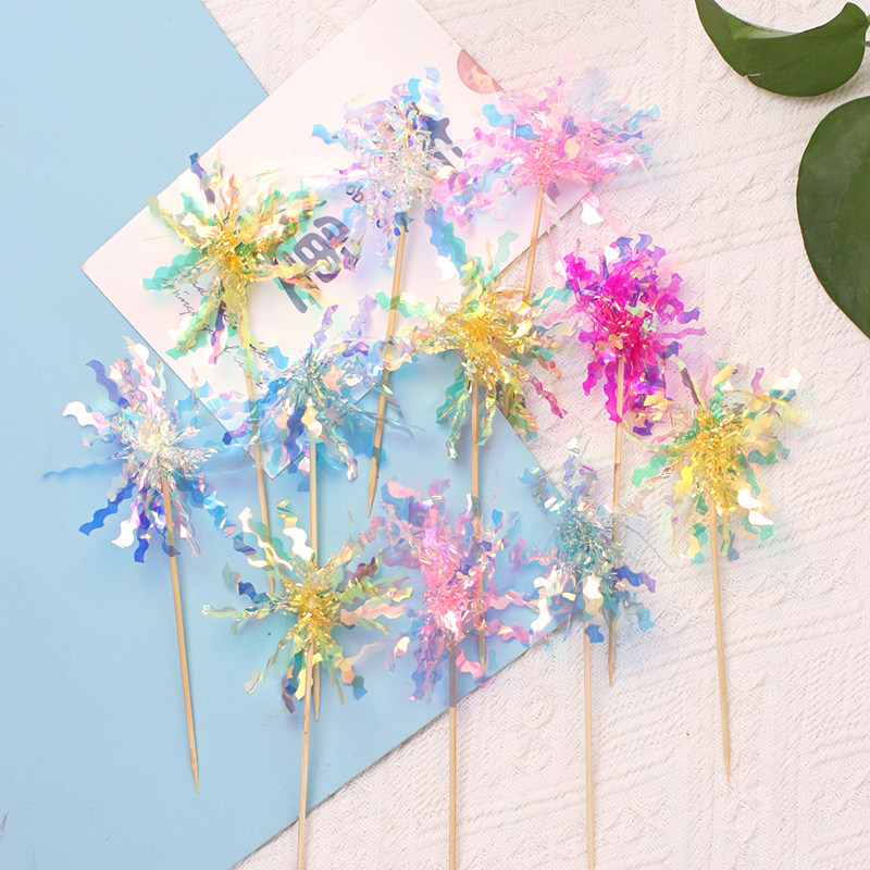 ins韩系蛋糕装饰炫彩雨丝插件流苏韩国亮片雨丝插牌生日派对装扮