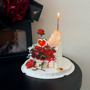 214七夕情人节玫瑰花信封蛋糕装饰情侣表白磁吸发光爱心蜡烛插件