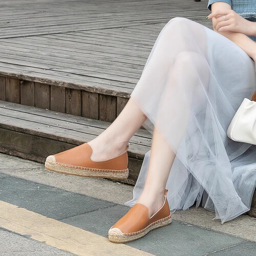 Soludos春夏新款渔夫鞋女厚底真皮舒适休闲简约浅口乐福单鞋