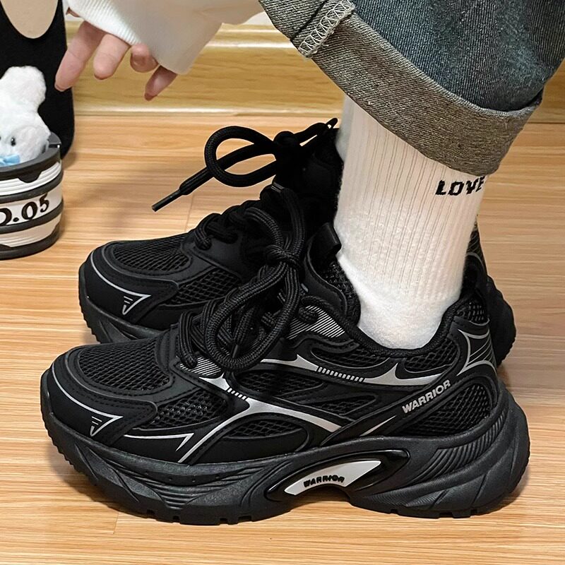 回力老爹鞋女2024秋季新款黑色运动鞋厚底增高跑步轻便百搭休闲鞋