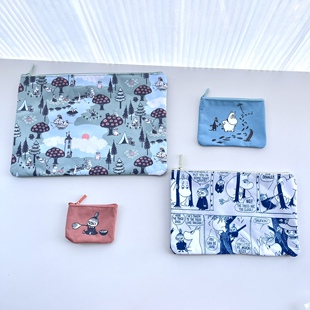 日单杂志附录 姆明亚美 一字拉链袋四件套 小物收纳袋 便携包