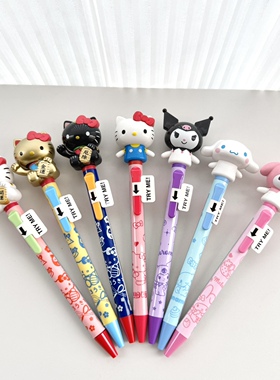 日本购 Funbox三丽鸥KT招财猫摆手公仔黑色圆珠笔可动玩偶笔0.7mm