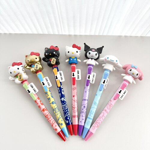 日本购 Funbox三丽鸥KT招财猫摆手公仔黑色圆珠笔可动玩偶笔0.7mm