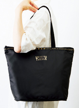 杂志附录 黑色简约大容量拉链可折叠购物袋 环保袋 单肩购物袋