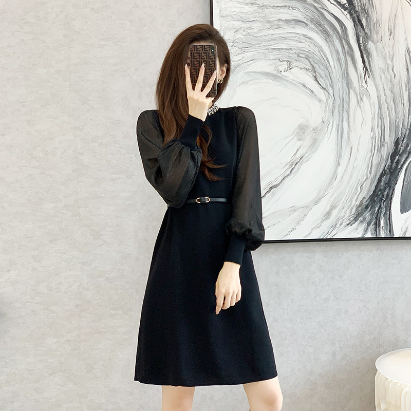 针织连衣裙女春季新款内搭修身法式气质显瘦打底冰丝毛衣裙子