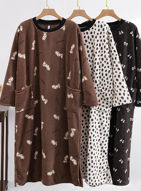 冬季加厚加绒保暖长款睡裙加肥加大码胖MM220斤宽松简约孕妇睡衣