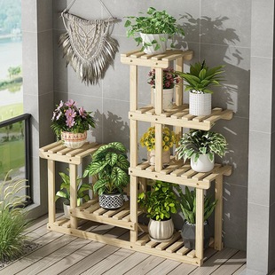 花架子实木阳台可移动置物架室内家用多肉绿萝落地面装 饰花盆架