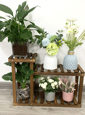飘窗阳台花架子松木多层多肉绿萝花盆架子办公桌面收纳置物架落地