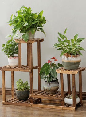 辈辈爱室内实木花架多层落地式阳台客厅置物架吊兰绿萝植物花盆架