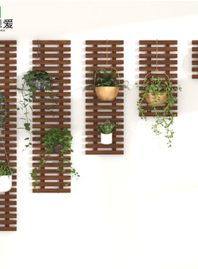 阳台实木花架子墙上装饰篱笆围栏室内咖啡馆绿萝吊架仿真植物垂吊