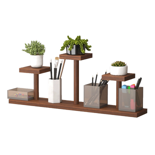 室内实木桌面小花架盆栽办公桌面文具收纳置物架多层飘窗碳化花架