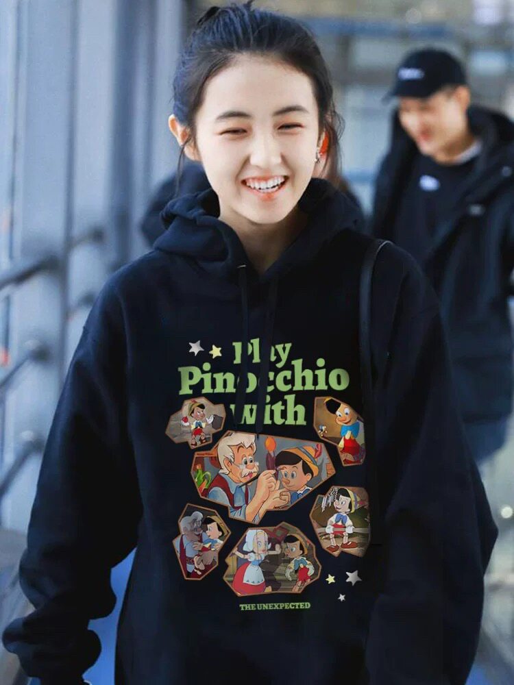 100% Cotton Zhang Zifeng Style Women's Hoodie American Black 2024 New Hot Selling Autumn and Winter Thickened Fleece Lined