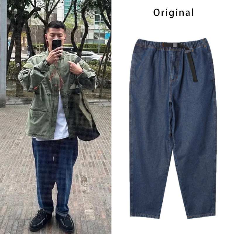 微锥小直宽松百搭工装牛仔裤男图片
