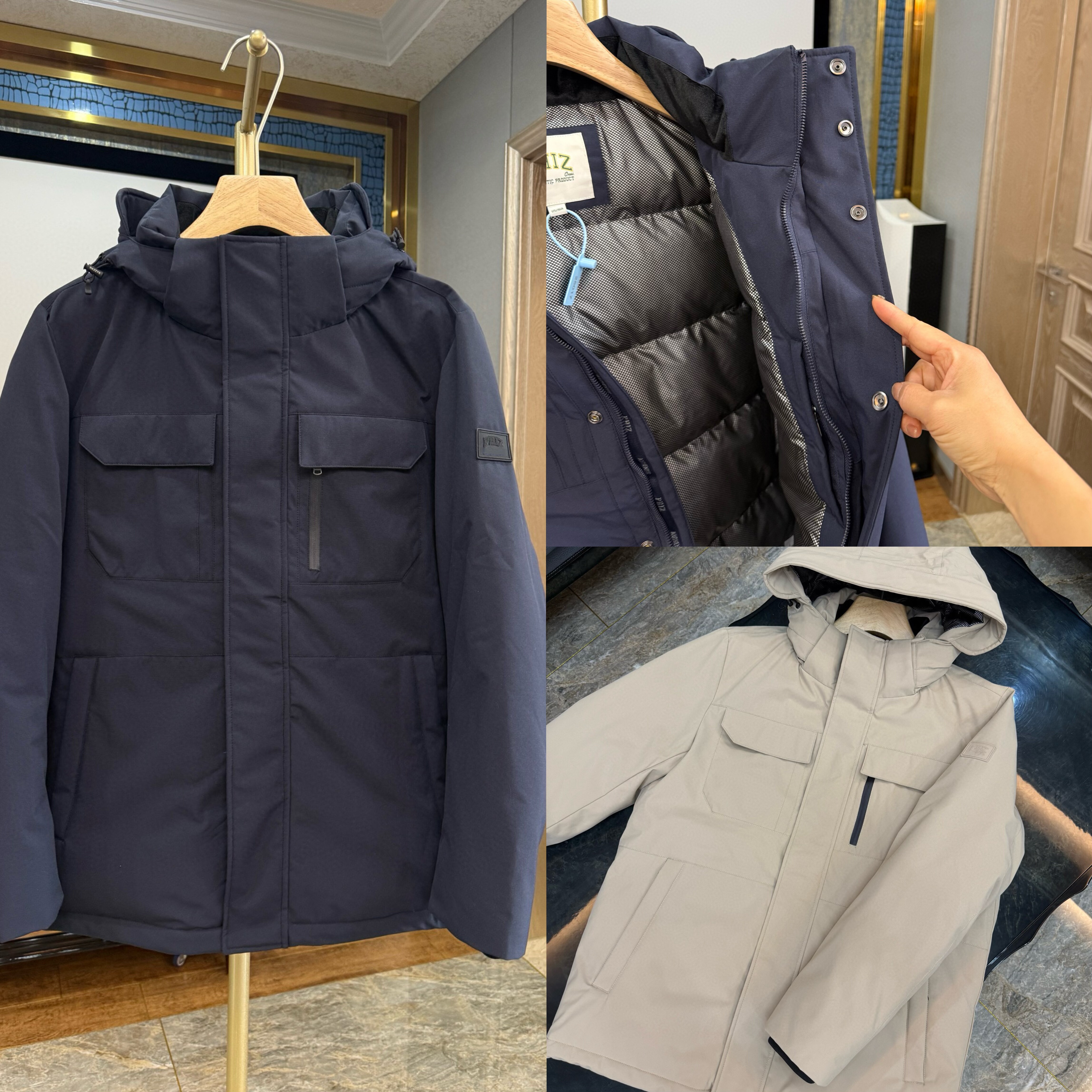 工装款户外休闲羽绒服 90%鸭绒连帽多口袋派克大衣羽绒衣外套男