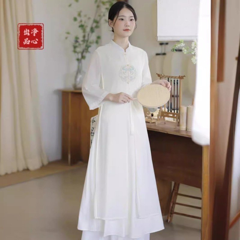 2026新款新中式套装女夏季中国风盘扣雪纺上衣裤子两件套禅意茶服