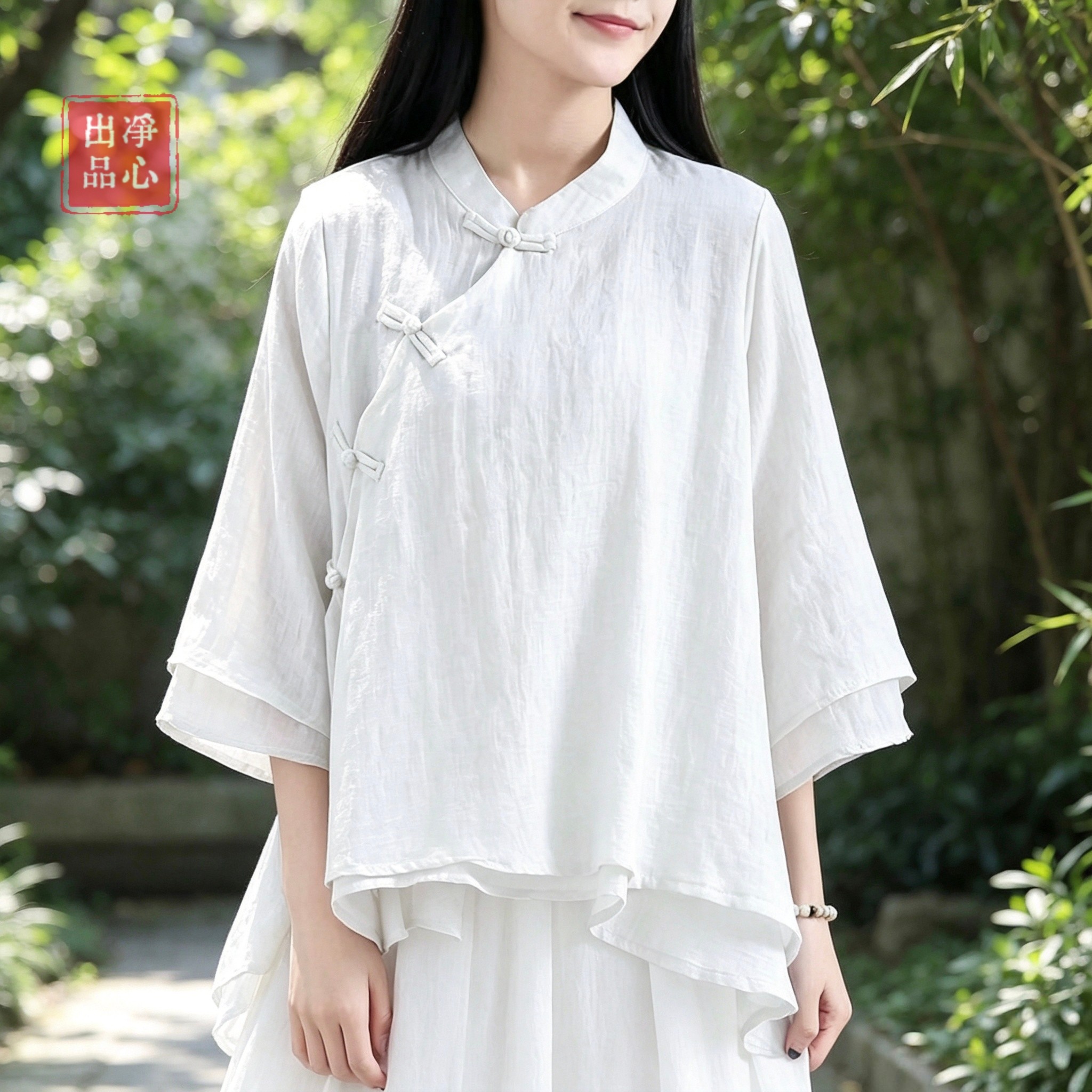 【清仓捡漏】文艺双层棉麻衬衫女夏宽松立领斜襟盘扣上衣禅意茶服